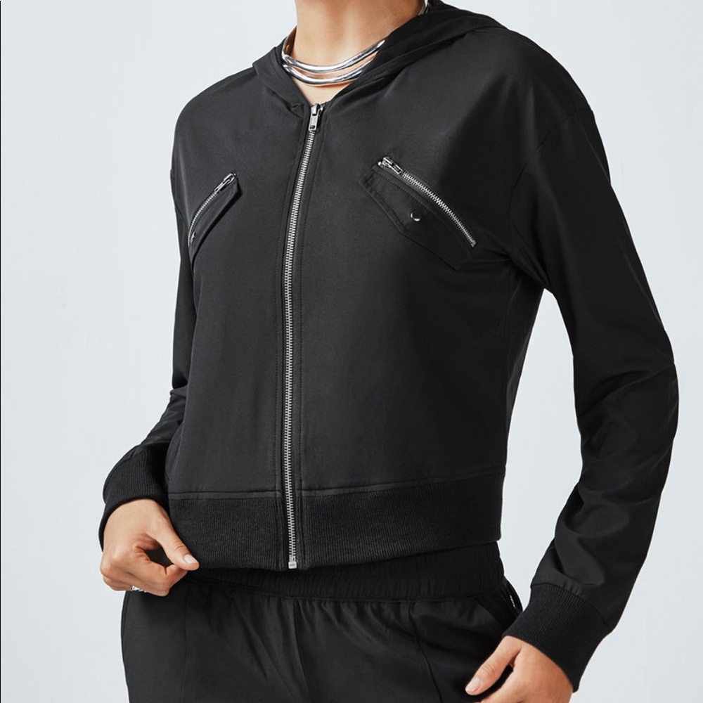 Fabletics Black Zipper Bomber Jacket - image 1